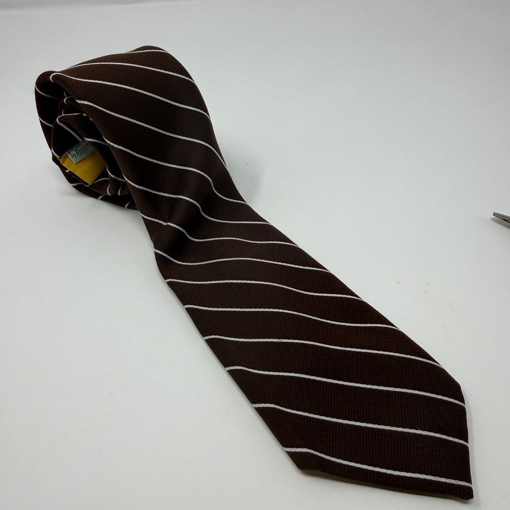 Resisto Mens Vintage Brown White Striped Necktie Classic Business Formal Tie